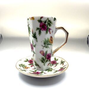Vintage Collectible Small Demitasse Cappuccino Cup Saucer Floral Made In Japan